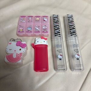 Set of 5 HELLO KITTY Plastic Containers Pink Divided Case Japan